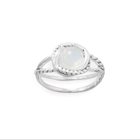 CRISS CROSS BAND RAINBOW MOONSTONE RING - Picture 1 of 3